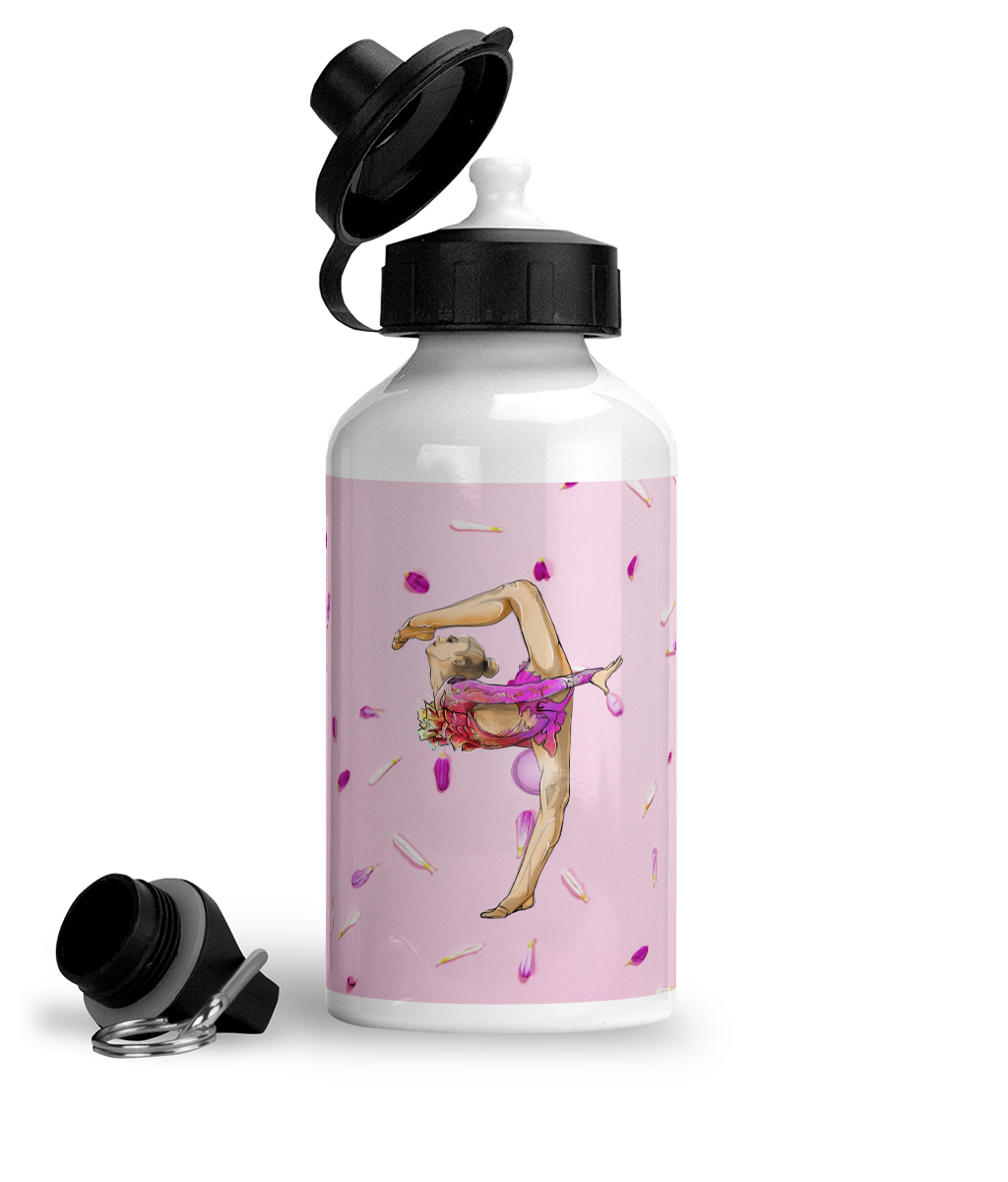 Gourde de sport en aluminium, pétales roses sur fond rose