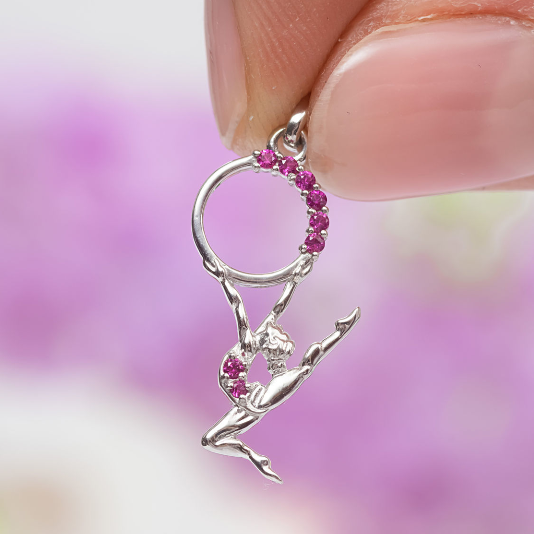 Silver Pendant with gemstones "Girl with a Hoop"