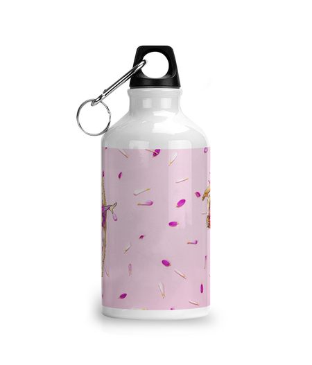 Gourde de sport en aluminium, pétales roses sur fond rose