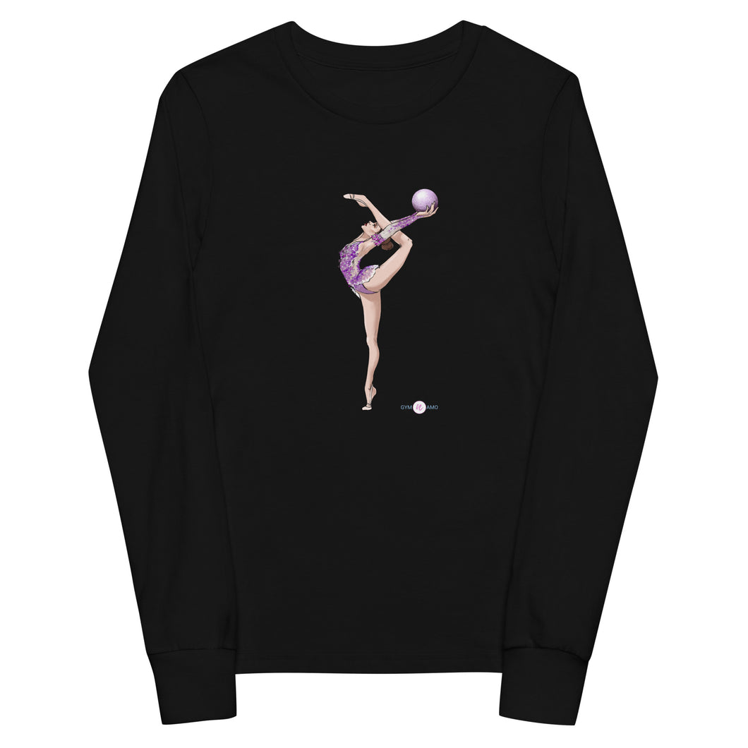 Youth long sleeve tee with Gymnast Print