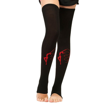 black legwarmers with gymnast print